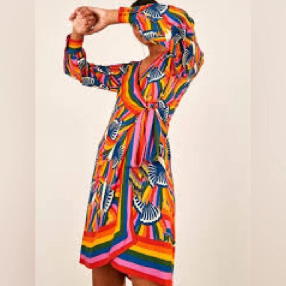 Anthro x Farm Rio Rainbow Toucan Wrap Dress - Picture 12 of 15